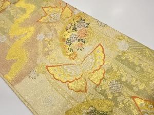 純金箔二重織佐賀錦扇に蝶・花々模様織出し袋帯